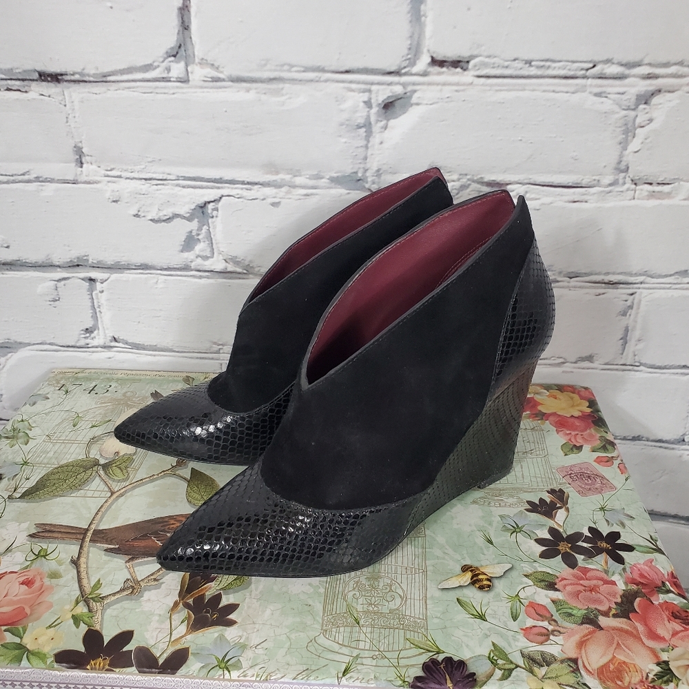 Marc by Marc Jacobs Black Suede and Leather Wedge Ankle Boots